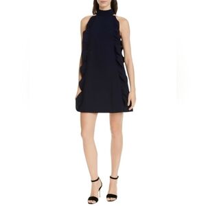 Ted Baker London Torriya Ruffle Halter Dress Black Gold Cocktail Wedding Guest M